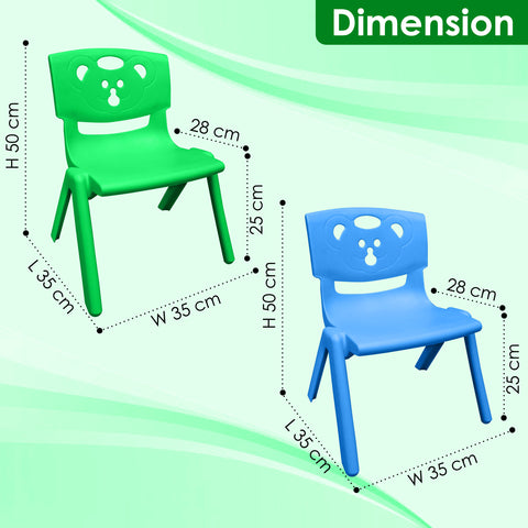 Sunbaby Magic Bear Face Chair Strong & Durable Plastic Best for School Study, Portable Activity Chair for Children,Kids,Baby (Weight Handles Upto 100 Kg Each)-Set of 2 Blue/Green