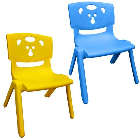 Sunbaby Magic Bear Face Chair Strong & Durable Plastic Best for School Study, Portable Activity Chair for Children,Kids,Baby (Weight Handles Upto 100 Kg Each)-Set of 2 Blue/Yellow