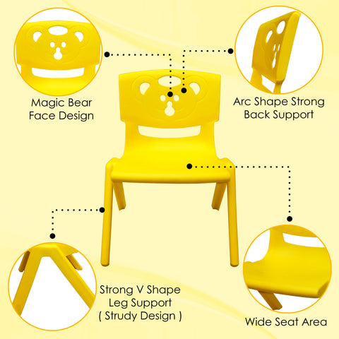 Sunbaby Magic Bear Face Chair Strong & Durable Plastic Best for School Study, Portable Activity Chair for Children,Kids,Baby (Weight Handles Upto 100 Kg Each)-Set of 2 Yellow/Blue