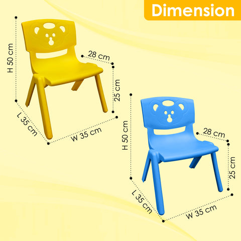 Sunbaby Magic Bear Face Chair Strong & Durable Plastic Best for School Study, Portable Activity Chair for Children,Kids,Baby (Weight Handles Upto 100 Kg Each)-Set of 2 Blue/Yellow