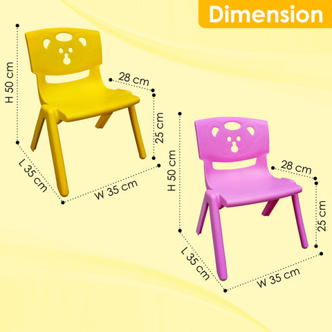 Sunbaby Magic Bear Face Chair Strong & Durable Plastic Best for School Study, Portable Activity Chair for Children,Kids,Baby (Weight Handles Upto 100 Kg Each)-Set of 2 Yellow/Pink