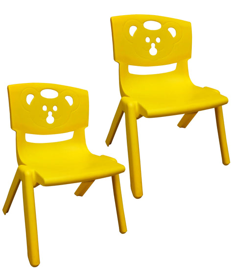 Sunbaby Magic Bear Face Chair Strong & Durable Plastic Best for School Study, Portable Activity Chair for Children,Kids,Baby (Weight Handles Upto 100 Kg Each)-Set of 2 Yellow/Yellow
