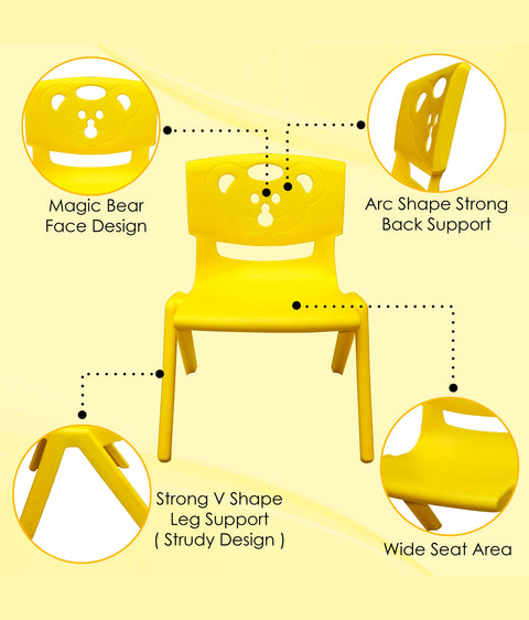 Sunbaby Magic Bear Face Chair Strong & Durable Plastic Best for School Study, Portable Activity Chair for Children,Kids,Baby (Weight Handles Upto 100 Kg Each)-Set of 2 Yellow/Yellow