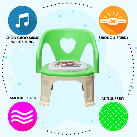 SUNBABY Sweetheart ChuChu Whistling Baby Chair, w/armrest, Soft Cushion Seating, Portable, Best for Homes & Play Schools, to sit for Activities (Green)