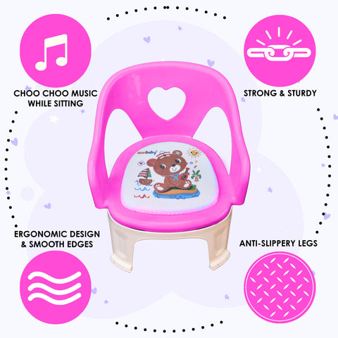 SUNBABY Sweetheart ChuChu Whistling Baby Chair, w/armrest, Soft Cushion Seating, Portable, Best for Homes & Play Schools, to sit for Activities (Pink)