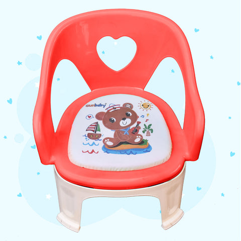 SUNBABY Sweetheart ChuChu Whistling Baby Chair, w/armrest, Soft Cushion Seating, Portable, Best for Homes & Play Schools, to sit for Activities (RED)