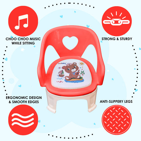 SUNBABY Sweetheart ChuChu Whistling Baby Chair, w/armrest, Soft Cushion Seating, Portable, Best for Homes & Play Schools, to sit for Activities (RED)