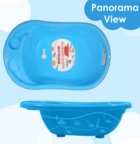 Sunbaby Antislip Infant Kids Bathtub Bathing for New Born Babies 0 Months to 2 Year with soap Shampoo Holder,Drain Plug (Blue)