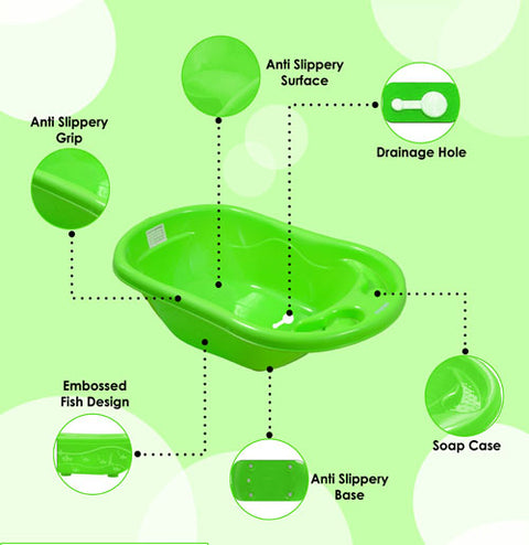 Sunbaby Splash Bathtub with Temperature Antislip Infant Kids Bathtub bathing For New Born babies 0 months to 2 year with soap shampoo holder,Drain Plug (GREEN)