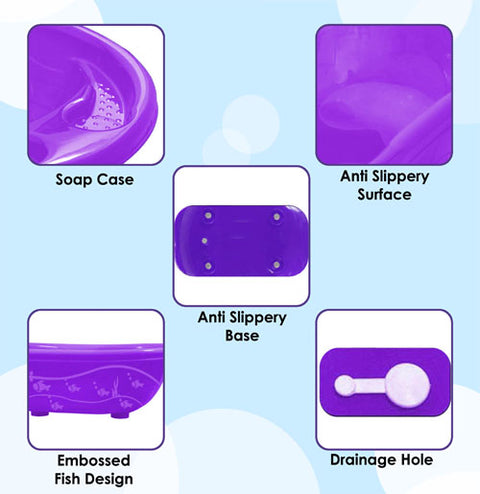 Sunbaby Antislip Infant Kids Bathtub bathing For New Born babies 0 months to 2 year with soap shampoo holder,Drain Plug (PURPLE)