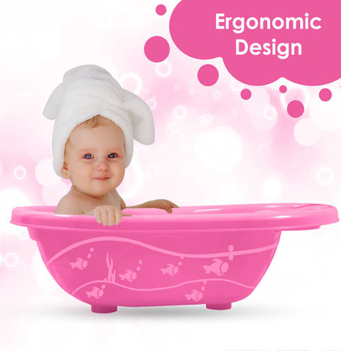 Sunbaby Antislip Infant Kids Bathtub bathing For New Born babies 0 months to 2 year with soap shampoo holder,Drain Plug (PINK)