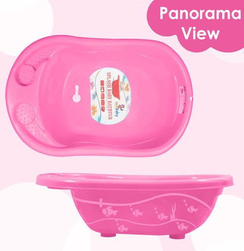 Sunbaby Antislip Infant Kids Bathtub bathing For New Born babies 0 months to 2 year with soap shampoo holder,Drain Plug (PINK)